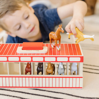 Horse play set for kids- wooden horse stable and 8 toy horse figurines, Melissa & Doug