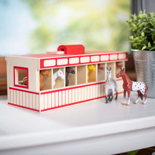 Horse play set for kids- wooden horse stable and 8 toy horse figurines, Melissa & Doug