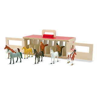 Horse play set for kids- wooden horse stable and 8 toy horse figurines, Melissa & Doug