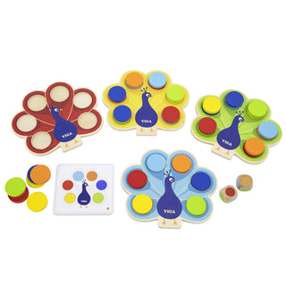 Educational wooden color matching game with cards - Colorful Peacock