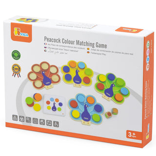 Educational wooden color matching game with cards - Colorful Peacock