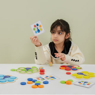 Educational wooden color matching game with cards - Colorful Peacock