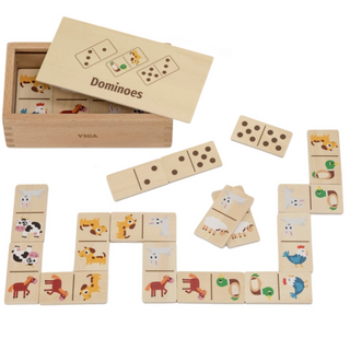 Double sided wooden Domino for kids - animals and dots