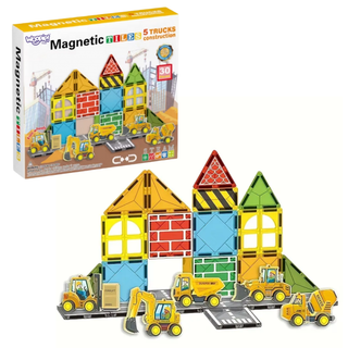 Construction site - magnetic blocks with vehicles, 30 pcs