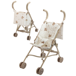 Foldable doll stroller with teddy bear pattern