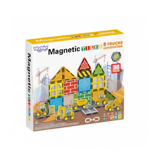 Magnētiskie bloki - būvlaukuma magnētiskais konstruktors ar transportlīdzekļiem, 30 elementi