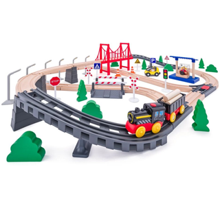 Lielais dzelzceļa komplekts ar elektrisko lokomotīvi, vilciens, 80 detaļas