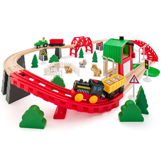 Lielais fermas dzelzceļa komplekts ar elektrisko lokomotīvi, vilciens, 60 detaļas