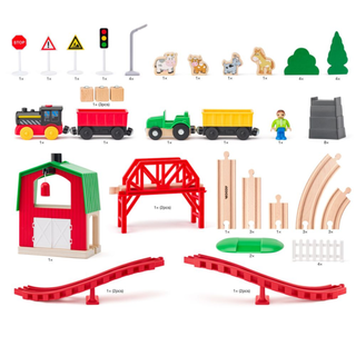 Lielais fermas dzelzceļa komplekts ar elektrisko lokomotīvi, vilciens, 60 detaļas