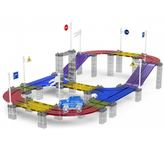 Lielā magnētiskā trasīte ar elektrisko led automašīnu, magnētisko bloku konstruktors 137 gab