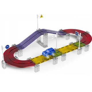 Magnētiskā trasīte ar elektrisko led automašīnu, magnētisko bloku konstruktors 76 gab