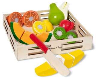 Wooden carving fruit set in a box with a knife, Melissa and Doug