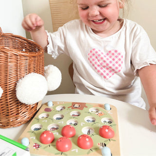 Wooden apple memory game with changing cards