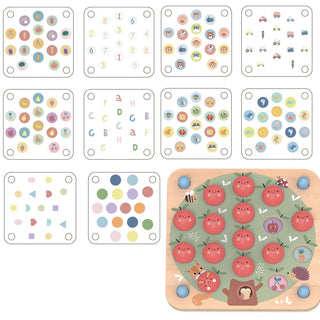 Wooden apple memory game with changing cards