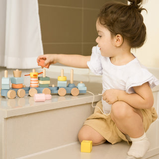 Koka klucīšu saliekams vilciens velkams ar aukliņu- Okeāns