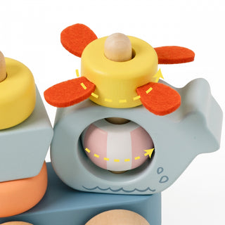 Koka klucīšu saliekams vilciens velkams ar aukliņu- Okeāns