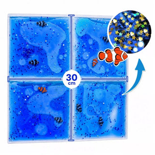 Squishy & Sensory Sensory  panel with Liquid, Blue with fish, sensory touch mat