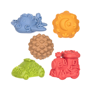 2 in 1 sensoro rotaļlietu komplekts- sensorās masāžas bumbiņas un transportlīdzekļi, 5 gab, bez caurumiņiem