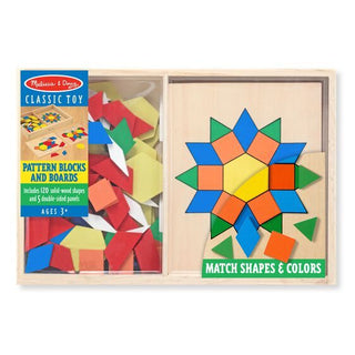 Melissa & Doug pattern tangram game in a wooden mosaic box with bases