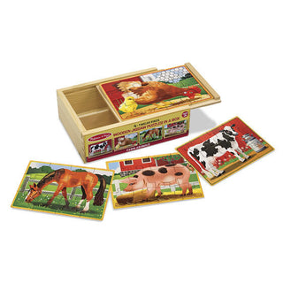 Lauku sētas dzīvnieki - 4 koka puzles kastē , Melissa & Doug