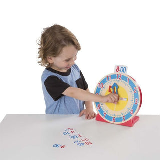 Turn and read - a mechanical educational wooden clock for children with a digital time box and task cards