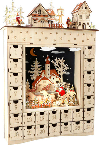 Advent calendar with lights and wooden drawers Winter Dream
