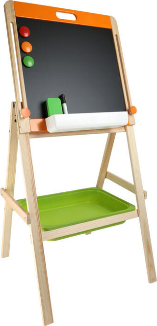 Double-sided chalk and magnetic board with shelves, adjustable