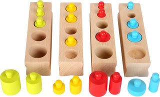 Colored wooden cylinder blocks, 4 pcs, Montessori supplementary material