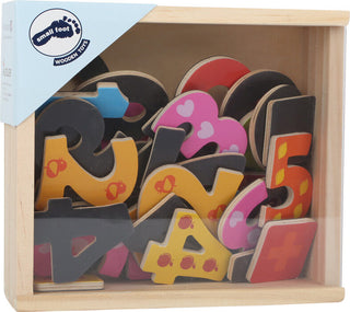Colorful magnetic numbers in a wooden box