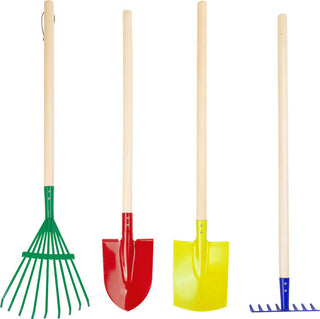 Colorful set of tools for children - rakes and shovels