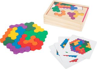 A wooden cell game with cards