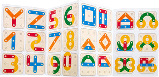 Letter, number and shape building game, wooden puzzle