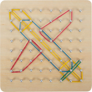 Wooden geoboard with rubbers and cards