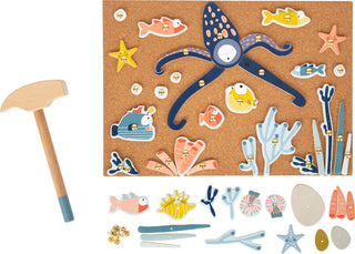 Jūras pasaule - Āmurēšanas spēle bērniem ar korķa pamatni un koka āmuru