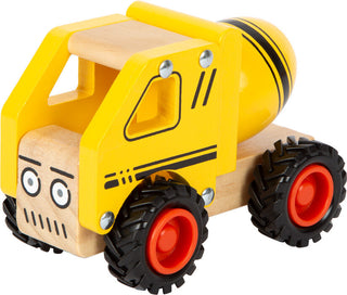 Wooden toy cement mixer with rubber tires