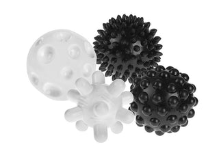 4 sensorās masāžas bumbiņas mazuļiem Melns un Balts, dažādas tekstūras, diametrs 6,5 cm