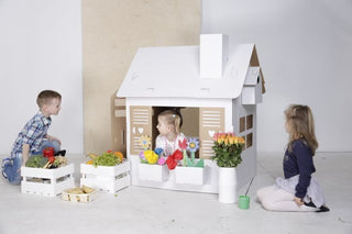 Ziedošā mājiņa - saliekama un krāsojama kartona māja bērniem