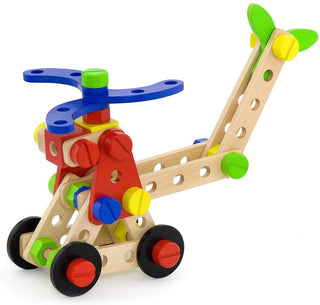 Large wooden screwing constructor in a bucket, 68 pcs