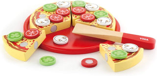 Sliced wooden pizza with Velcro