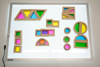 Rainbow wooden sensory blocks - transparent, 24 pcs