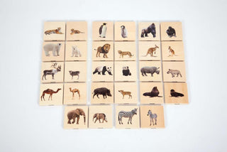 Connecting the wild animal family - realistic wooden tiles, 28 pcs