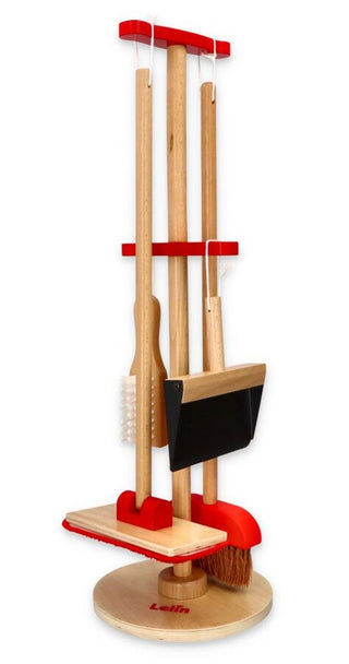 Children's cleaning set with a wooden stand