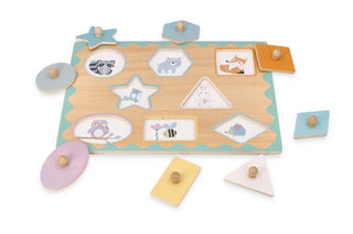 Geometric figures in pastel shades - a large wooden puzzle with handles/pin puzzle