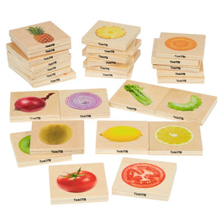 Connecting fruits and vegetables - realistic wooden tiles, 28 pcs