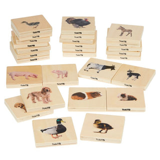 Connecting the family of domestic animals - realistic wooden tiles, 28 pcs