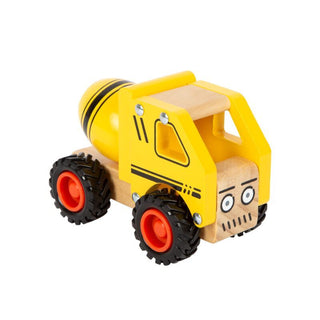 Wooden toy cement mixer with rubber tires
