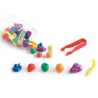 Fruit counting and color sorting set in a jar - 48 fruits and tweezers