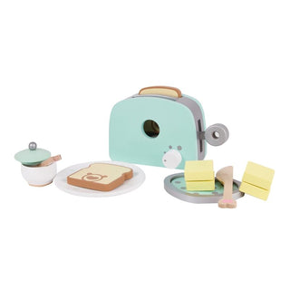 Soft blue wooden toaster set
