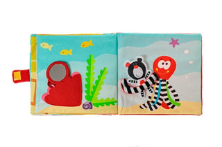 Sensory cloth book for babies with 5 dolls