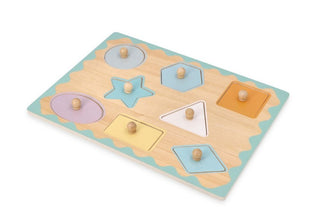 Geometric figures in pastel shades - a large wooden puzzle with handles/pin puzzle